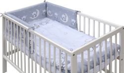 Dětská postýlka s vyndavacími příčkami - bílá - 120x60 cm s kompletní výbavou Toro Barva soupravy: Toro modrá