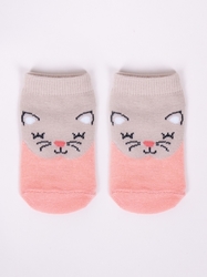 Dívčí bavlněné ponožky s motivem zvířátek Vel. 0-3m HNĚDÁ KOČIČKA
