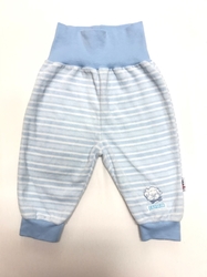 Kalhoty světle modré pruh pejsek velurové vel:62-74