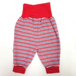 Kalhoty velurové červeno-bílé s proužky vel:56-80
