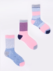Dívčí ponožky bavlněné růžové puntíkaté 3 v balení Vel. 34/36 21-23cm
